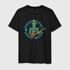 Мужская футболка хлопок с принтом Rock star space music inscription в Санкт-Петербурге, 100% хлопок | прямой крой, круглый вырез горловины, длина до линии бедер, слегка спущенное плечо. | 