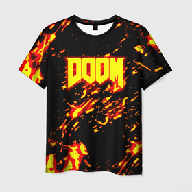 Мужская футболка 3D с принтом Doom огненный стиль ад марса в Белгороде, 100% полиэфир | прямой крой, круглый вырез горловины, длина до линии бедер | 