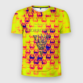 Мужская футболка 3D Slim с принтом The elder scrolls game yellow dragon в Курске, 100% полиэстер с улучшенными характеристиками | приталенный силуэт, круглая горловина, широкие плечи, сужается к линии бедра | 