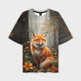 Мужская футболка oversize 3D с принтом Лиса в осеннем  лесу в Курске,  |  | 