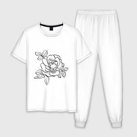 Мужская пижама хлопок с принтом Розы графичный линейный рисунок в Тюмени, 100% хлопок | брюки и футболка прямого кроя, без карманов, на брюках мягкая резинка на поясе и по низу штанин
 | 