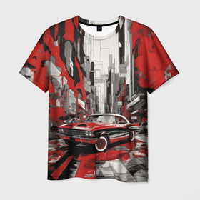 Мужская футболка 3D с принтом Черно красный автомобиль в Новосибирске, 100% полиэфир | прямой крой, круглый вырез горловины, длина до линии бедер | Тематика изображения на принте: 
