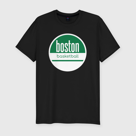 Мужская футболка хлопок Slim с принтом Boston basket в Кировске, 92% хлопок, 8% лайкра | приталенный силуэт, круглый вырез ворота, длина до линии бедра, короткий рукав | Тематика изображения на принте: 