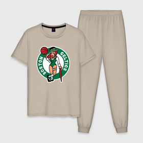 Мужская пижама хлопок с принтом Boston Celtics girl в Кировске, 100% хлопок | брюки и футболка прямого кроя, без карманов, на брюках мягкая резинка на поясе и по низу штанин
 | Тематика изображения на принте: 