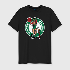 Мужская футболка хлопок Slim с принтом Boston Celtics girl , 92% хлопок, 8% лайкра | приталенный силуэт, круглый вырез ворота, длина до линии бедра, короткий рукав | Тематика изображения на принте: 
