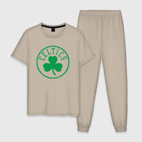 Мужская пижама хлопок с принтом Boston Celtics clover в Белгороде, 100% хлопок | брюки и футболка прямого кроя, без карманов, на брюках мягкая резинка на поясе и по низу штанин
 | 