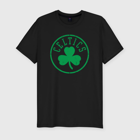 Мужская футболка хлопок Slim с принтом Boston Celtics clover в Тюмени, 92% хлопок, 8% лайкра | приталенный силуэт, круглый вырез ворота, длина до линии бедра, короткий рукав | 