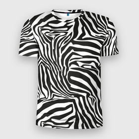 Мужская футболка 3D Slim с принтом Шкура зебры черно   белая графика в Тюмени, 100% полиэстер с улучшенными характеристиками | приталенный силуэт, круглая горловина, широкие плечи, сужается к линии бедра | 