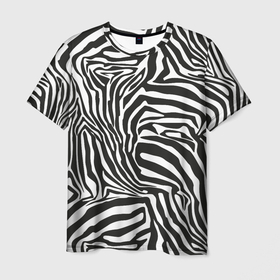 Мужская футболка 3D с принтом Шкура зебры черно   белая графика в Петрозаводске, 100% полиэфир | прямой крой, круглый вырез горловины, длина до линии бедер | 