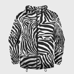 Мужская ветровка 3D с принтом Шкура зебры черно   белая графика в Тюмени, 100% полиэстер | подол и капюшон оформлены резинкой с фиксаторами, два кармана без застежек по бокам, один потайной карман на груди | 
