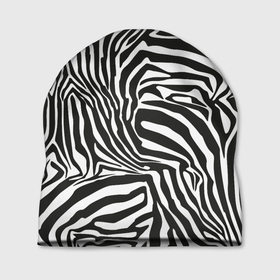 Шапка 3D с принтом Шкура зебры черно   белая графика , 100% полиэстер | универсальный размер, печать по всей поверхности изделия | 
