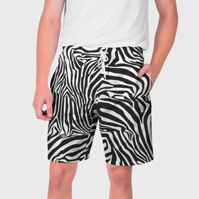 Мужские шорты 3D с принтом Шкура зебры черно   белая графика в Тюмени,  полиэстер 100% | прямой крой, два кармана без застежек по бокам. Мягкая трикотажная резинка на поясе, внутри которой широкие завязки. Длина чуть выше колен | 