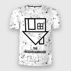 Мужская футболка 3D Slim с принтом The Neighbourhood glitch на светлом фоне в Белгороде, 100% полиэстер с улучшенными характеристиками | приталенный силуэт, круглая горловина, широкие плечи, сужается к линии бедра | 