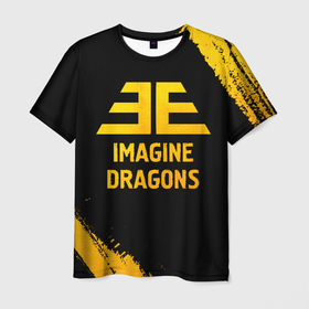 Мужская футболка 3D с принтом Imagine Dragons   gold gradient в Новосибирске, 100% полиэфир | прямой крой, круглый вырез горловины, длина до линии бедер | 