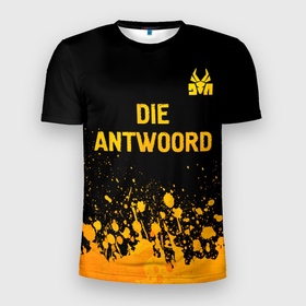 Мужская футболка 3D Slim с принтом Die Antwoord   gold gradient посередине в Белгороде, 100% полиэстер с улучшенными характеристиками | приталенный силуэт, круглая горловина, широкие плечи, сужается к линии бедра | 