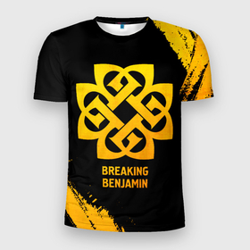 Мужская футболка 3D Slim с принтом Breaking Benjamin   gold gradient в Екатеринбурге, 100% полиэстер с улучшенными характеристиками | приталенный силуэт, круглая горловина, широкие плечи, сужается к линии бедра | 