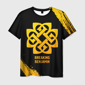 Мужская футболка 3D с принтом Breaking Benjamin   gold gradient в Новосибирске, 100% полиэфир | прямой крой, круглый вырез горловины, длина до линии бедер | 