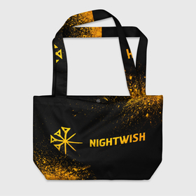 Пляжная сумка 3D с принтом Nightwish   gold gradient по горизонтали в Белгороде, 100% полиэстер | застегивается на металлическую кнопку; внутренний карман застегивается на молнию. Стенки укреплены специальным мягким материалом, чтобы защитить содержимое от несильных ударов
 | 