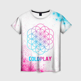 Женская футболка 3D с принтом Coldplay neon gradient style , 100% полиэфир ( синтетическое хлопкоподобное полотно) | прямой крой, круглый вырез горловины, длина до линии бедер | 