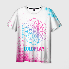 Мужская футболка 3D с принтом Coldplay neon gradient style , 100% полиэфир | прямой крой, круглый вырез горловины, длина до линии бедер | 