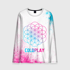 Мужской лонгслив 3D с принтом Coldplay neon gradient style , 100% полиэстер | длинные рукава, круглый вырез горловины, полуприлегающий силуэт | 