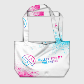 Пляжная сумка 3D с принтом Bullet For My Valentine neon gradient style по горизонтали в Екатеринбурге, 100% полиэстер | застегивается на металлическую кнопку; внутренний карман застегивается на молнию. Стенки укреплены специальным мягким материалом, чтобы защитить содержимое от несильных ударов
 | 
