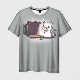 Мужская футболка 3D с принтом Подарок для котика в Екатеринбурге, 100% полиэфир | прямой крой, круглый вырез горловины, длина до линии бедер | 