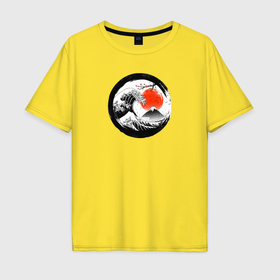 Мужская футболка хлопок Oversize с принтом Retro wave on japanese style в Тюмени, 100% хлопок | свободный крой, круглый ворот, “спинка” длиннее передней части | 