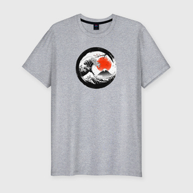 Мужская футболка хлопок Slim с принтом Retro wave on japanese style в Тюмени, 92% хлопок, 8% лайкра | приталенный силуэт, круглый вырез ворота, длина до линии бедра, короткий рукав | 