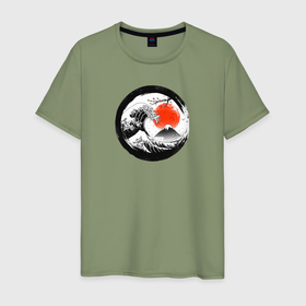 Мужская футболка хлопок с принтом Retro wave on japanese style в Санкт-Петербурге, 100% хлопок | прямой крой, круглый вырез горловины, длина до линии бедер, слегка спущенное плечо. | 