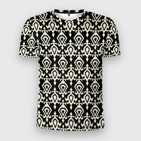 Мужская футболка 3D Slim с принтом Черно белый орнамент в Санкт-Петербурге, 100% полиэстер с улучшенными характеристиками | приталенный силуэт, круглая горловина, широкие плечи, сужается к линии бедра | 