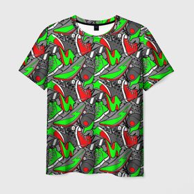 Мужская футболка 3D с принтом Разноцветные кеды в Санкт-Петербурге, 100% полиэфир | прямой крой, круглый вырез горловины, длина до линии бедер | 