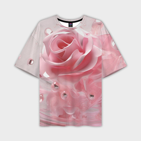 Мужская футболка oversize 3D с принтом Нежные розы с бусинами в Екатеринбурге,  |  | Тематика изображения на принте: 
