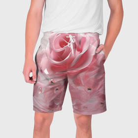Мужские шорты 3D с принтом Нежные розы с бусинами в Санкт-Петербурге,  полиэстер 100% | прямой крой, два кармана без застежек по бокам. Мягкая трикотажная резинка на поясе, внутри которой широкие завязки. Длина чуть выше колен | 