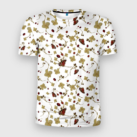 Мужская футболка 3D Slim с принтом Гортензия и бабочки в Новосибирске, 100% полиэстер с улучшенными характеристиками | приталенный силуэт, круглая горловина, широкие плечи, сужается к линии бедра | 