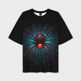Мужская футболка oversize 3D с принтом Жуткий паук красного и черного цвета в Тюмени,  |  | 