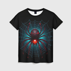 Женская футболка 3D с принтом Жуткий паук красного и черного цвета в Новосибирске, 100% полиэфир ( синтетическое хлопкоподобное полотно) | прямой крой, круглый вырез горловины, длина до линии бедер | 