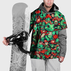 Накидка на куртку 3D с принтом Зелёный деревянный дракончик в Тюмени, 100% полиэстер |  | 