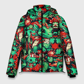 Мужская зимняя куртка 3D с принтом Зелёный деревянный дракончик в Екатеринбурге, верх — 100% полиэстер; подкладка — 100% полиэстер; утеплитель — 100% полиэстер | длина ниже бедра, свободный силуэт Оверсайз. Есть воротник-стойка, отстегивающийся капюшон и ветрозащитная планка. 

Боковые карманы с листочкой на кнопках и внутренний карман на молнии. | 