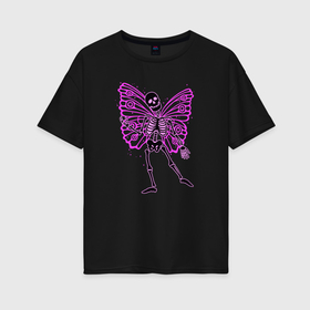 Женская футболка хлопок Oversize с принтом Скелет бабочка в Белгороде, 100% хлопок | свободный крой, круглый ворот, спущенный рукав, длина до линии бедер
 | 