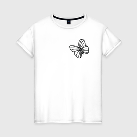 Женская футболка хлопок с принтом Маленькая бабочка в Петрозаводске, 100% хлопок | прямой крой, круглый вырез горловины, длина до линии бедер, слегка спущенное плечо | 