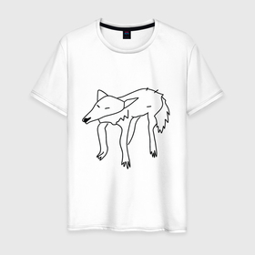 Мужская футболка хлопок с принтом Забавный волк в Новосибирске, 100% хлопок | прямой крой, круглый вырез горловины, длина до линии бедер, слегка спущенное плечо. | 
