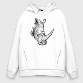 Мужское худи Oversize хлопок с принтом Голова носорога штрихами в Ухте, френч-терри — 70% хлопок, 30% полиэстер. Мягкий теплый начес внутри —100% хлопок | боковые карманы, эластичные манжеты и нижняя кромка, капюшон на магнитной кнопке | Тематика изображения на принте: 