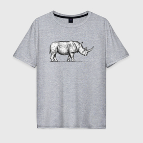 Мужская футболка хлопок Oversize с принтом Носорог в профиль в Тюмени, 100% хлопок | свободный крой, круглый ворот, “спинка” длиннее передней части | 