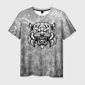 Мужская футболка 3D с принтом Texture   опасный тигр в Новосибирске, 100% полиэфир | прямой крой, круглый вырез горловины, длина до линии бедер | 