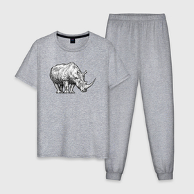 Мужская пижама хлопок с принтом Носорог большой в Курске, 100% хлопок | брюки и футболка прямого кроя, без карманов, на брюках мягкая резинка на поясе и по низу штанин
 | 