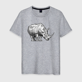Мужская футболка хлопок с принтом Носорог большой в Курске, 100% хлопок | прямой крой, круглый вырез горловины, длина до линии бедер, слегка спущенное плечо. | 