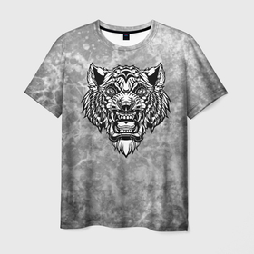 Мужская футболка 3D с принтом Texture   свирепый тигр в Курске, 100% полиэфир | прямой крой, круглый вырез горловины, длина до линии бедер | 