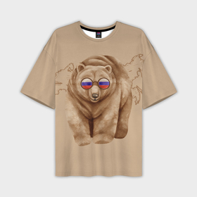 Мужская футболка oversize 3D с принтом Медведь патриотки в очках из России в Екатеринбурге,  |  | 