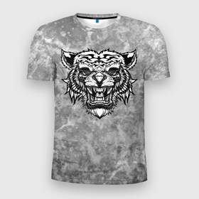Мужская футболка 3D Slim с принтом Texture   агрессивный тигр , 100% полиэстер с улучшенными характеристиками | приталенный силуэт, круглая горловина, широкие плечи, сужается к линии бедра | Тематика изображения на принте: 